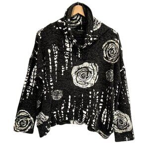 Clara Sun Woo Rose Print Cowl Neck Sweater Top Relaxed Fit Women's Size Small
